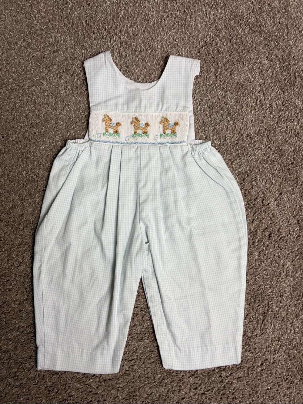 House of Hatten Baby Smocked Horse longalls in Light Blue Size 3 months